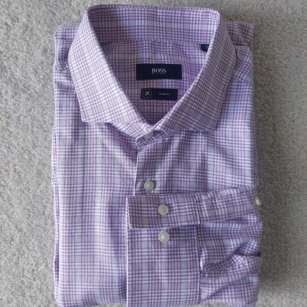 Hugo Boss Jason Slim Fit Dress Shirt, 43 / 17, Purple White Check, Turkey